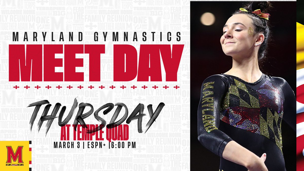 TerpsGymnastics's tweet photo. It's Meet Day 😍

🆚  Bridgeport, SCSU, Temple
🕑  6:00 PM
📊 https://t.co/m2SLEecFHj
📺 ESPN+
📍Philadelphia, PA https://t.co/kbBO1D24XE
