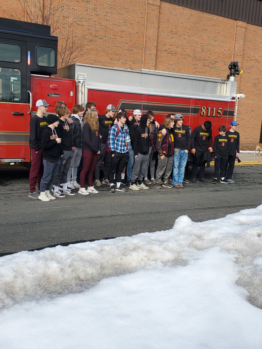 AdNorthfield's tweet photo. The wrestlers are heading off to the state tournament. The team begins competition at 9 am at the Xcel Center tomorrow. Good luck Raiders!#nfledu https://t.co/Maj5mqzu8O
