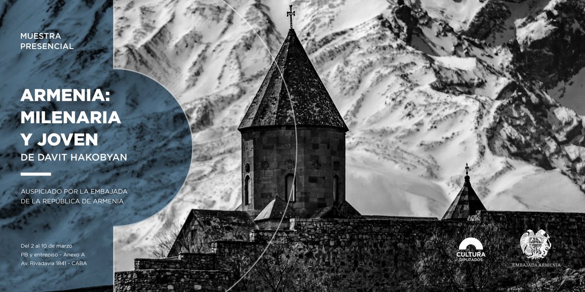 CulturaHCDN's tweet photo. MUESTRA DE FOTOGRAFÍA “ARMENIA: MILENARIA Y JOVEN”

El artista armenio @davitphoto presenta parte de su producción a través de un recorrido que incluye una selección de fotografías que retratan los paisajes armenios.

Días hábiles de 8:00 a 19:00.
Av. Rivadavia 1841, CABA https://t.co/iwx8UwrWji