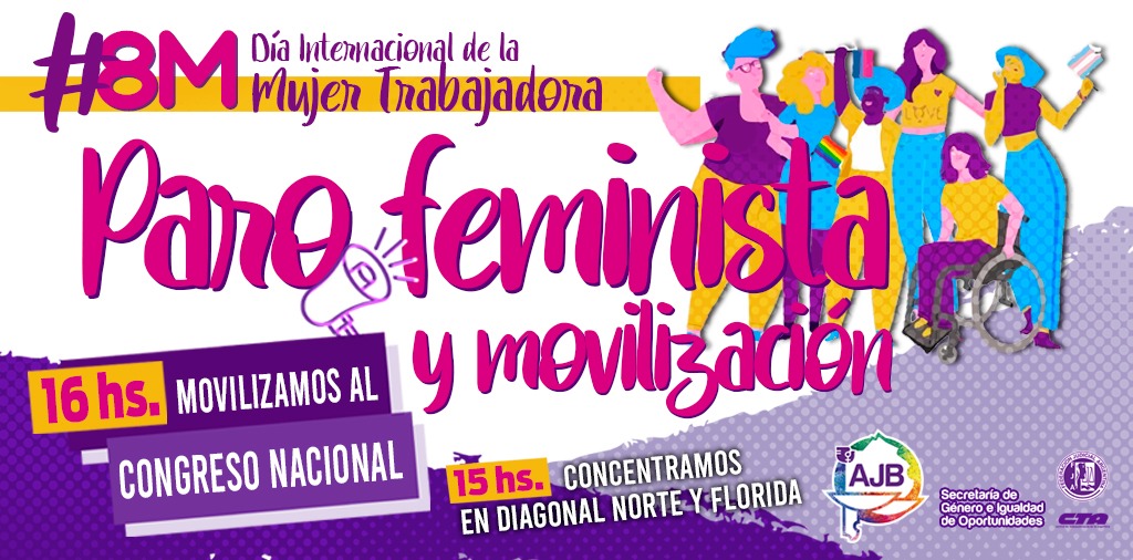 #AJB #8DeMarzo 

PARO INTERNACIONAL Y MOVILIZACIÓN FEMINISTA

La secretaría de Género de la AJB invita a las mujeres y disidencias del Poder Judicial a parar el martes 8 de marzo y sumarse a la movilización hacia el Congreso Nacional.