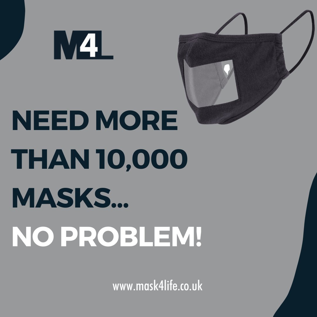 Got a lot of people that you need to keep safe from Covid-19  in the workplace?  We’ve got you covered! 

If you’re requiring more than 10,000 masks, we’re more than happy to help out with a trade deal – just give our team a call on +44 (0)113 387 9608.