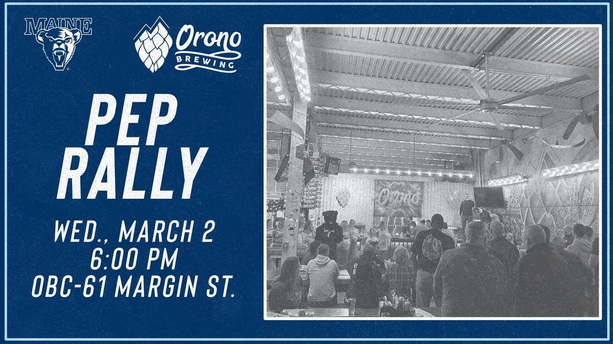 Join us TONIGHT (3/2) at 6 PM as UMaine Athletics takes over <a href="/OronoBrewingCo/">Orono Brewing Co.</a> for a Black Bear Pep Rally and <a href="/MaineWHockey/">Maine Women’s Ice Hockey</a> Playoff Watch Party!

🍔 $13 for a smash burger and an OBC pint

Cheers 🐻!

#BlackBearNation
