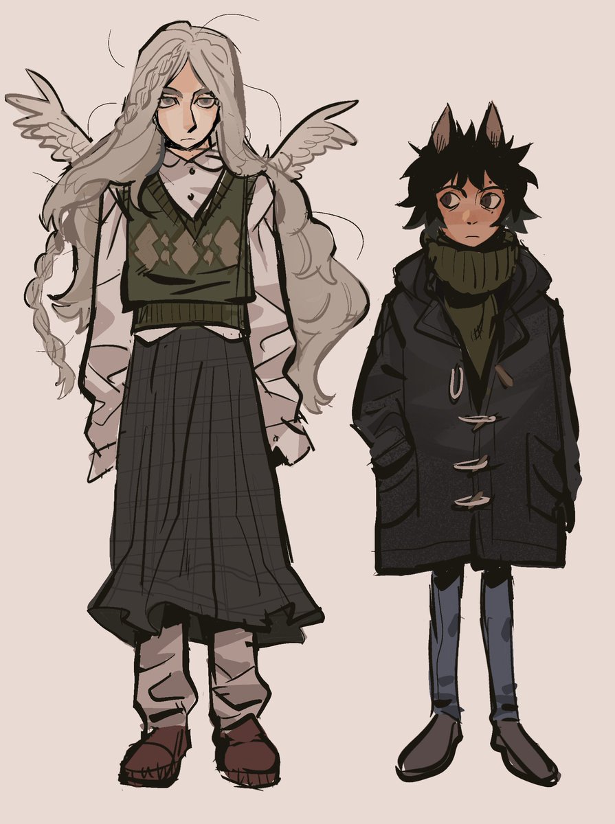 ocs from another story. from left to right is ilse, goose, and robbie(idk if I like that name for them yet tho so name suggestions for bunny person would b nice) 