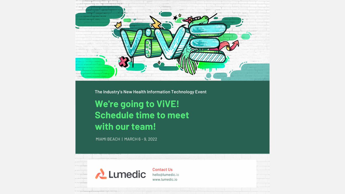 ViVE is less than a week away and we can't wait! If you are going, we would love to connect with you! Reach out to us today to schedule time to meet with our team. See you there! lumedic.io #ViVE2022