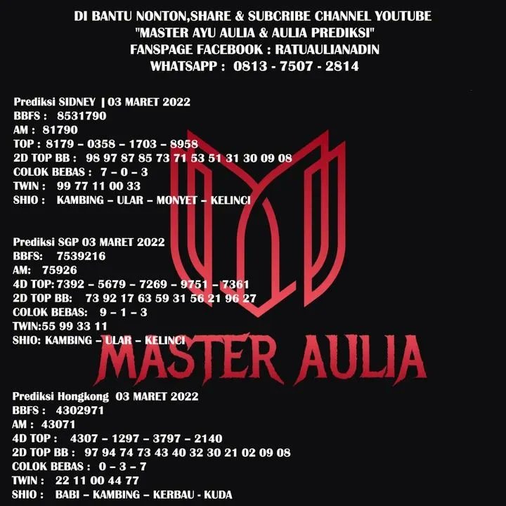 MasterAulia's tweet photo. Link Daftar = link : https://t.co/A8KdXUzCJ4
Whatsapp    = 0813 7507 2814
Telegram    = @Masteraulia
#prediksihongkong #togelhongkongjitu #hongkongmalamini #togelhkhariini 
 #hongkonghariini #prediksitogel #togelonline #togelindonesia 
  #prediksijitu #12shiototo #togelhk https://t.co/JDNXlSp3iq