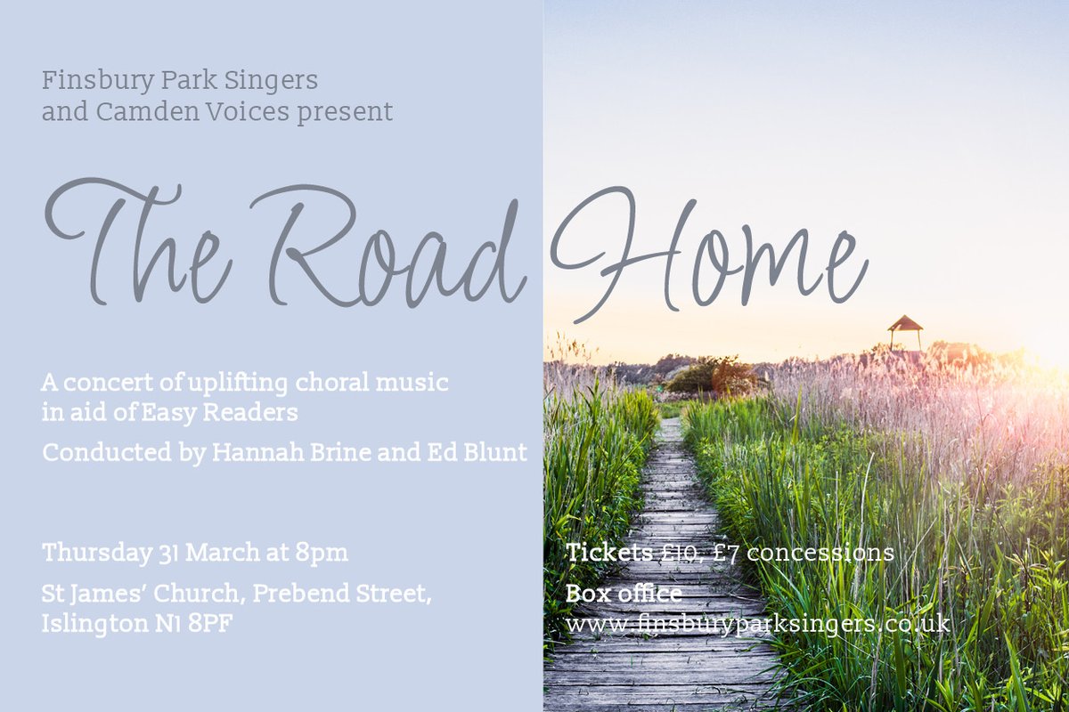 Our spring concert with @camdenvoices led by the wonderful @edbluntmusic is on Thursday March 31st at St James, Islington. We are raising funds @readeasyuk

Tickets from hannahbrine.co.uk/product/finsbu…