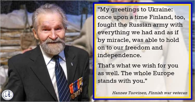 Finnish World War II veteran Hannes Tuovinen send his greetings to Ukraine -
Слава Україні! 

#УкраїнаЧинитимеОпір #UkraineWillResist #StandWithUkraine #Ukraine #СлаваУкраїні