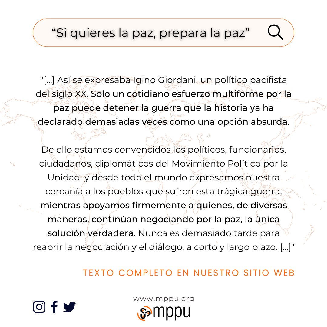 🚫 Detener la guerra en Ucrania y reconstruir el espacio de diálogo y negociación política. 🗣
En nuestro comunicado de prensa señalamos tres direcciones principales para el compromiso. 
Consúltalas en nuestra página web: mppu.org/es/detener-la-…