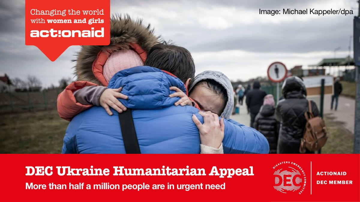 Today, we come together with the other members of the 
<a href="/decappeal/">DEC</a>
 to launch a humanitarian appeal for those fleeing Ukraine.

Leaving behind loved ones, livelihoods and almost everything they own, people urgently need help.

Please RT and donate: bit.ly/3sBkjZi
