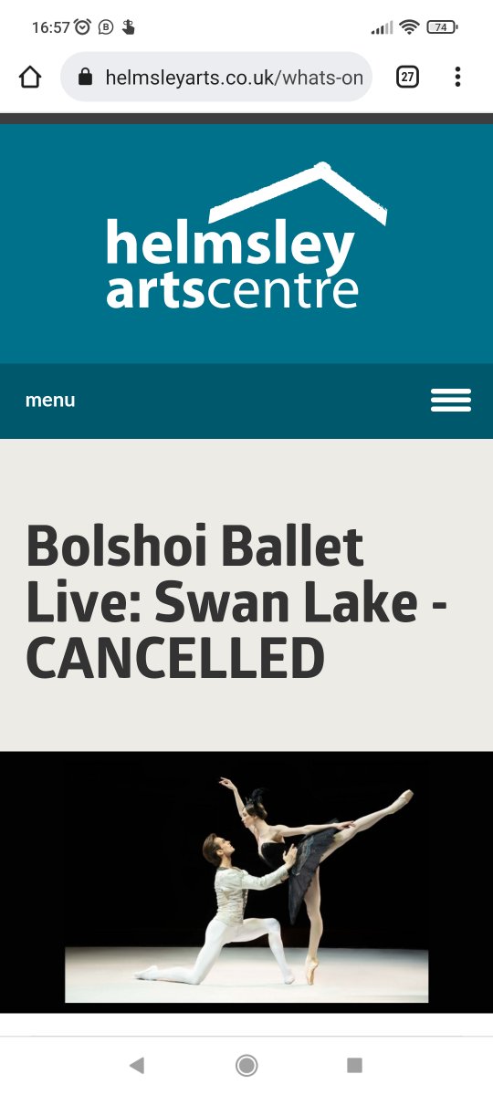 Monday morning, I received email from our <a href="/helmsleyarts/">Helmsley Arts Centre</a> , our local venue where I work as a technician, projectionist.
They made decision about cancelling the next show I was due to screen - Bolshoi Ballet.

I replied with 💙💛

#NoWarPlease