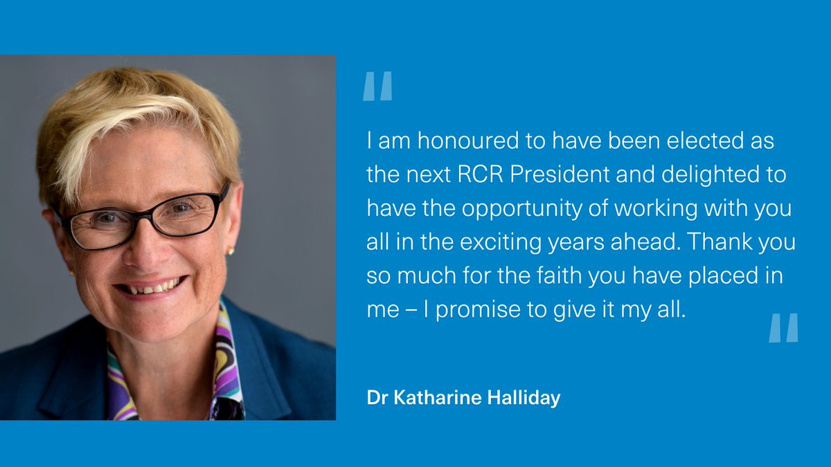 The Royal College of Radiologists (@rcradiologists) on Twitter photo We are delighted to announce that <a href="/halliday_kath/">Kath Halliday</a> has been elected as the next RCR President!
Dr Halliday's term in office will start on 1 September, when she will take over from our current President, <a href="/JeanetteRCR/">Jeanette Dickson</a>, for the next three years.
Read more: rcr.ac.uk/posts/dr-katha… We are delighted to announce that <a href="/halliday_kath/">Kath Halliday</a> has been elected as the next RCR President!
Dr Halliday's term in office will start on 1 September, when she will take over from our current President, <a href="/JeanetteRCR/">Jeanette Dickson</a>, for the next three years.
Read more: rcr.ac.uk/posts/dr-katha…