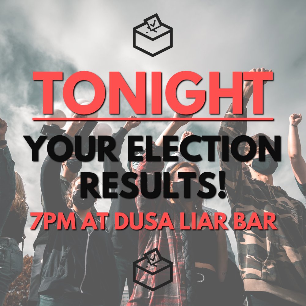 dsrudundee's tweet photo. 🗳️TONIGHT🗳️ Join us in DUSA's Liar Bar at 7pm to find out the results of your Chairperson and Secretary Election! Come along, have a pint and a chat and meet your newly elected committee members too. https://t.co/14WAZzv41E