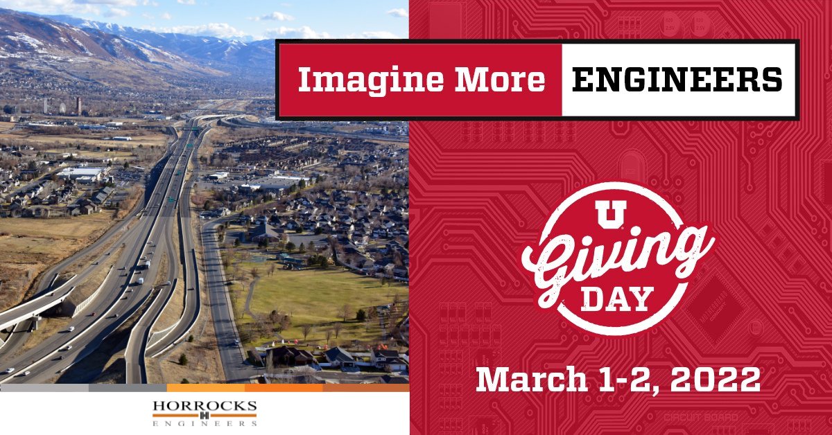 Sending out a special 'THANK YOU' to @HORROCKS_ENG who will be matching your #UGivingDay #engineeringdonations up to $10,000 between NOW and 3:49pm TODAY!!! Send your donations and get a match! coe.utah.edu/givingday #UEngineeringGives