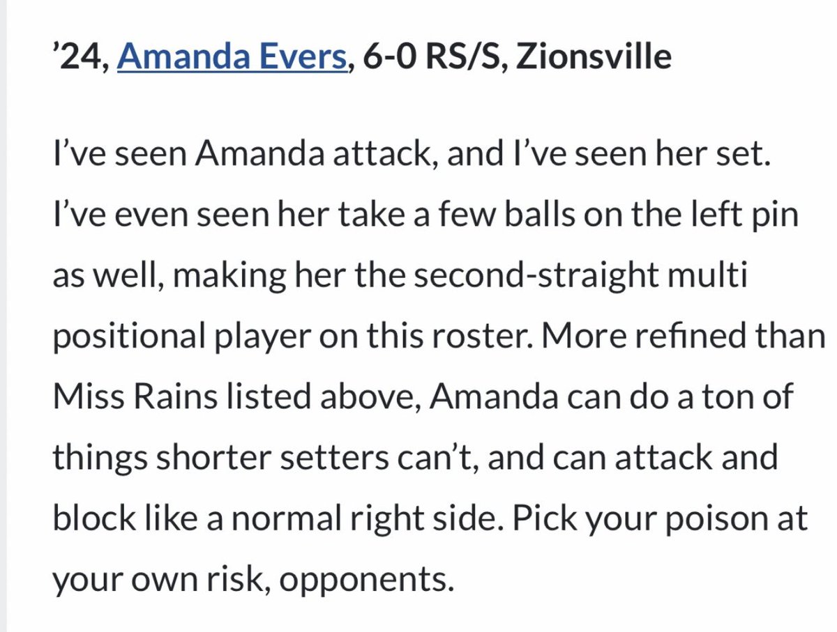 Amanda Evers (@amandaevers24) on Twitter photo Thank you <a href="/PrepDigIN/">Prep Dig Indiana</a> for the write up! So proud of my team and canāt wait for Bluegrass this weekend!! <a href="/TeamIndianaVB/">Team Indiana VB Club</a> <a href="/ZionsvilleVB/">Zionsville VB</a> <a href="/QUHawksWVB/">Quincy Women's VBall</a> <a href="/UISVolleyball/">UIS Volleyball</a> <a href="/CentreVB/">Centre College Volleyball</a> <a href="/SailfishVB/">PBA Volleyball</a> <a href="/GannonVB/">Gannon University VB</a> <a href="/UWAVolleyball/">UWA Volleyball</a> <a href="/UCPatriotsVB/">UC Volleyball</a> <a href="/UIndyVball/">UIndy Volleyball</a> Thank you <a href="/PrepDigIN/">Prep Dig Indiana</a> for the write up! So proud of my team and canāt wait for Bluegrass this weekend!! <a href="/TeamIndianaVB/">Team Indiana VB Club</a> <a href="/ZionsvilleVB/">Zionsville VB</a> <a href="/QUHawksWVB/">Quincy Women's VBall</a> <a href="/UISVolleyball/">UIS Volleyball</a> <a href="/CentreVB/">Centre College Volleyball</a> <a href="/SailfishVB/">PBA Volleyball</a> <a href="/GannonVB/">Gannon University VB</a> <a href="/UWAVolleyball/">UWA Volleyball</a> <a href="/UCPatriotsVB/">UC Volleyball</a> <a href="/UIndyVball/">UIndy Volleyball</a>