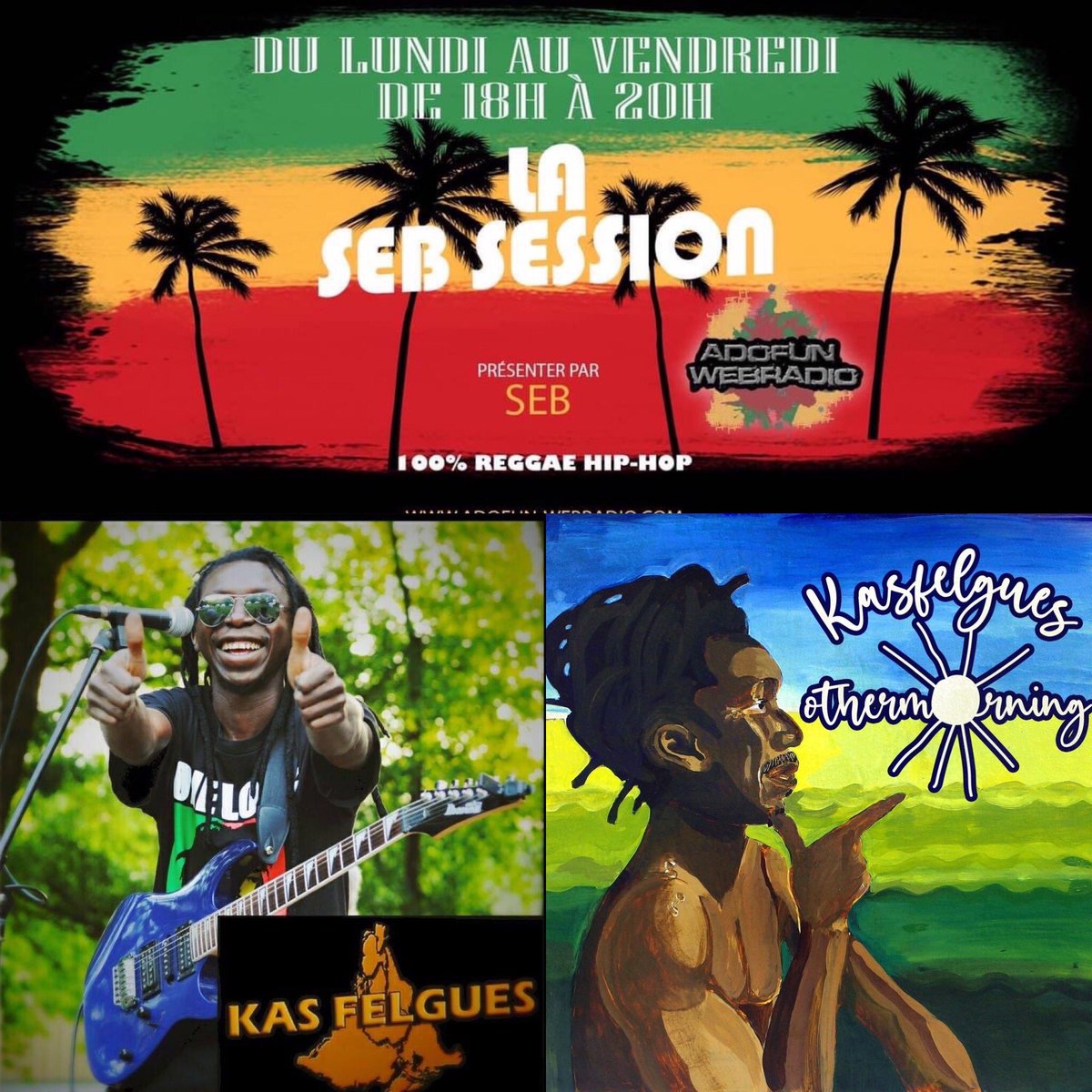 VybzFMOfficiel's tweet photo. 💚💛❤️ CE SOIR c’est la SEB Session En direct 18h 20h sur @AdoFunOfficiel avec @kasfelgues à l’honneur toute la semaine #sebsession #goodvibesonly #artistedelasemaine #kasfelgues rendez-vous sur les applications gratuites et https://t.co/PdsgyM3W76 et https://t.co/jgH6C5lUVK https://t.co/gDjqT06fL7