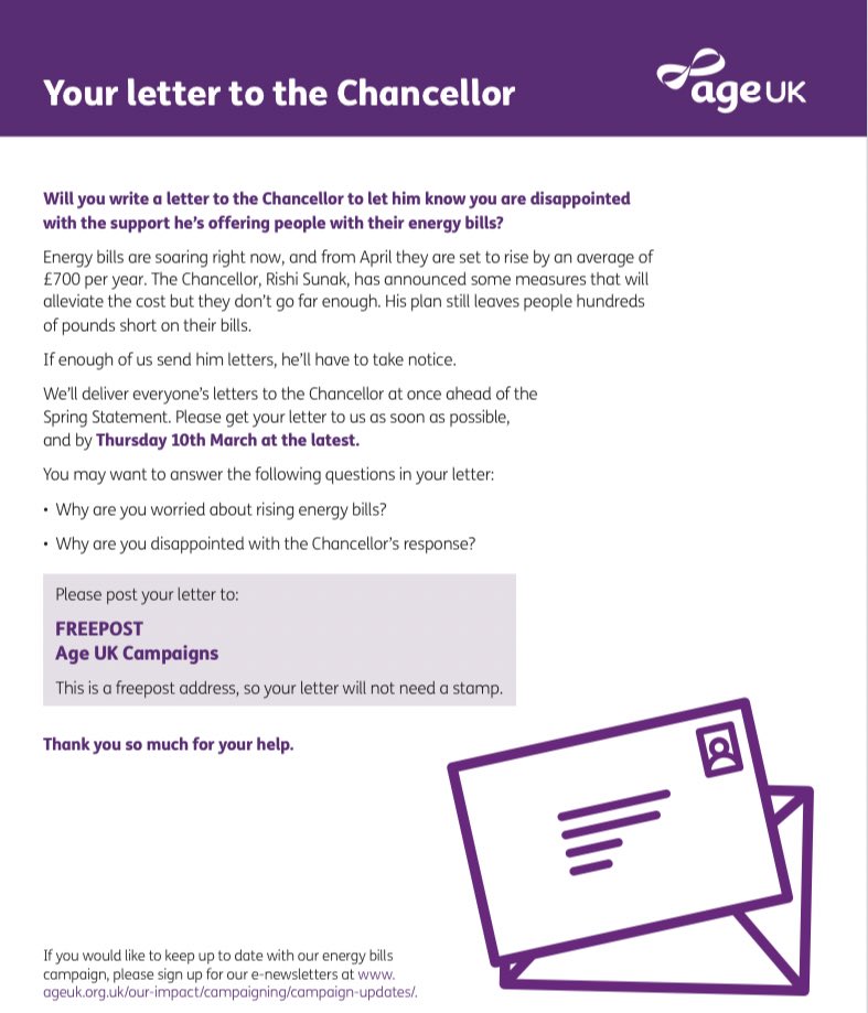 ageukwsbh's tweet photo. Worried about soaring energy bills? Feel that @RishiSunak's support measures won't be enough?
Join us - write him a letter sharing your experience of the energy crisis. If enough of us do it heโll have to take notice.
โ๏ธ find out more: https://t.co/5uJR26qQuI
#CostOfCold https://t.co/S56UPWRfyB