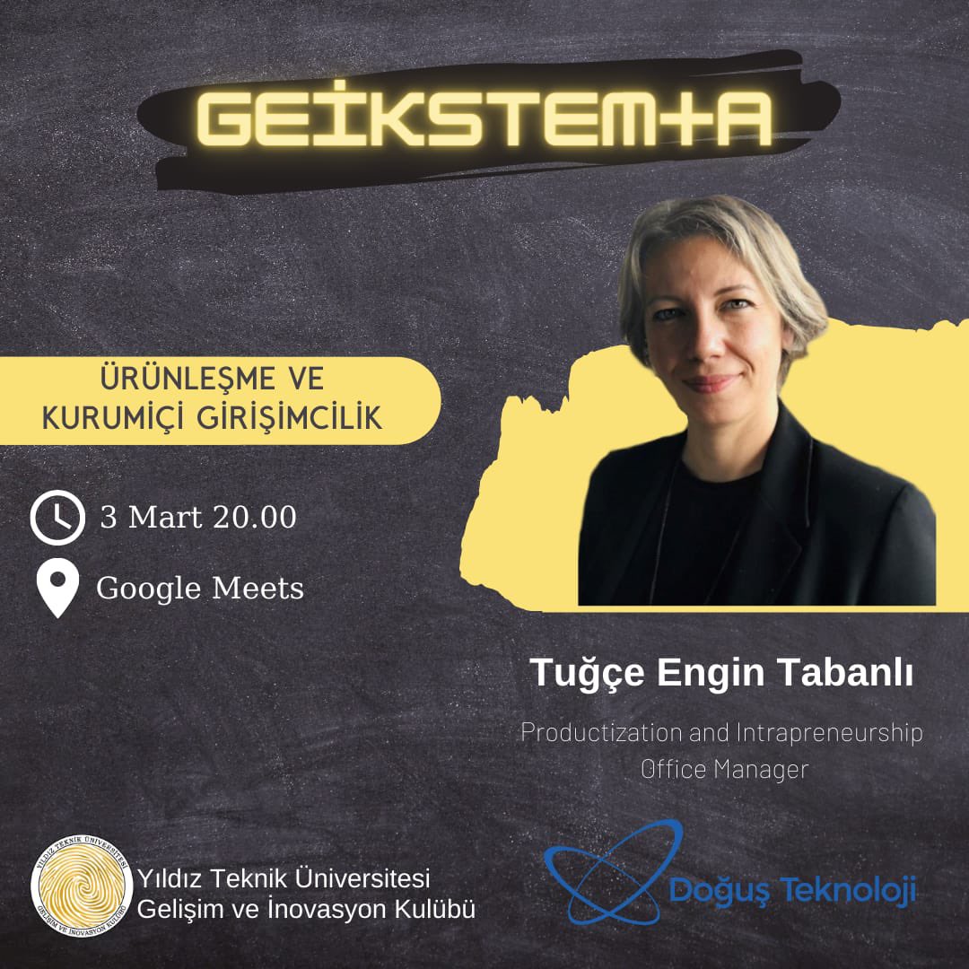 ytugeik's tweet photo. Döneme hızlı ve mükemmel bir giriş yapıyoruz! Ürünleşme ve Kurumiçi Girişimcilik webinarı adı altında 3 Mart 20:00’da Tuğçe Hanım’ı ağırlayacağız💛

Eğlenceli ve sürükleyici etkinliğimize hepinizi bekliyoruz!✨

Katılım linki👉🏻 https://t.co/BSV1c19Bah https://t.co/VQvFe9JyuZ