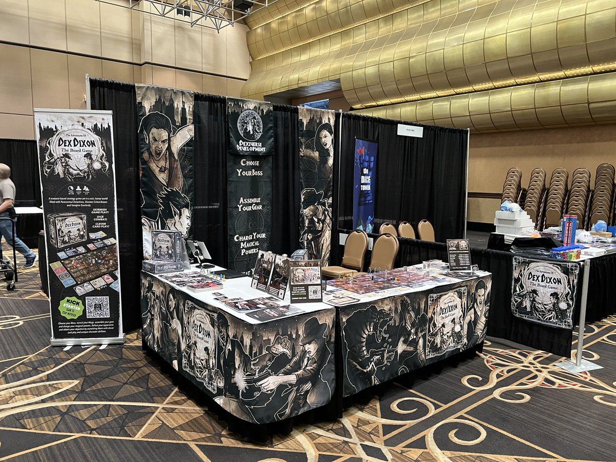 My booth is all set up! Excited to start talking about the Dex Dixon game at the Dice Tower West game con in Las Vegas. #dexiversedevelopment #boardgames #DiceTowerWest #stevecoker