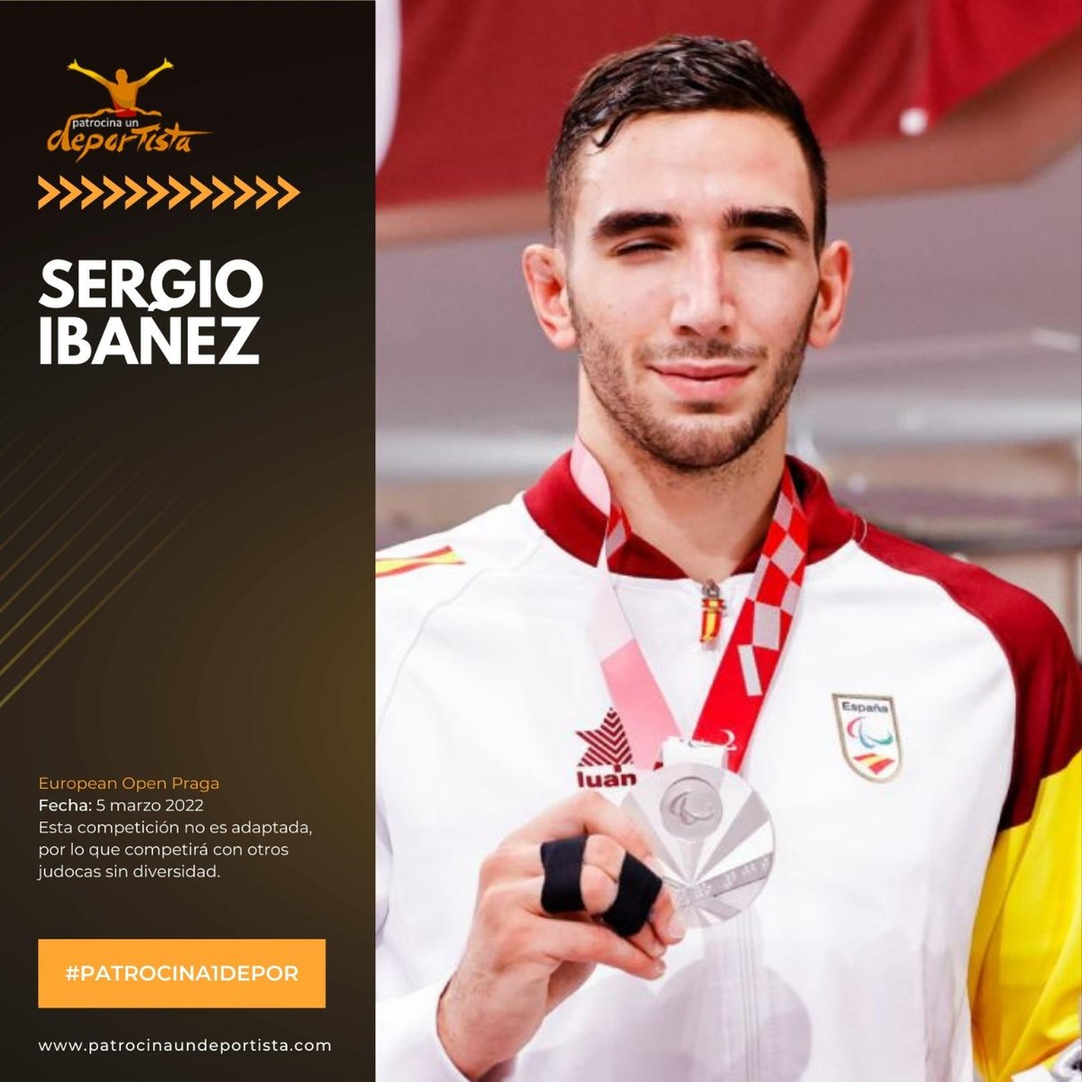 El próximo sábado, 5 de marzo 2022, <a href="/Sergio_I_B/">Sergio Ibáñez Bañón</a> competirá en el European Open Praga 💥 Es una competición no adaptada, por lo que competirá con otros judocas sin diversidad.
✌️¡A por todas campeón! No te la puedes perder.
#patrocina1depor #campeonato #EuropeanOpenPraga