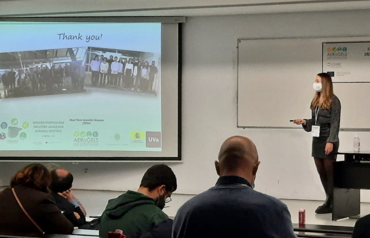 BioEcoUVa's tweet image. Beatriz Merillas de #Cellmat @BioEcoUva ha presentado: “Reinforced silica aerogels by using open cell polyurethane foams as skeleton: thermal and mechanical properties” en el &quot;Spanish-Portuguese Industry-Academia Aerogel Meeting&quot; AERoGELS CA18125 COST Action. #COSTaction