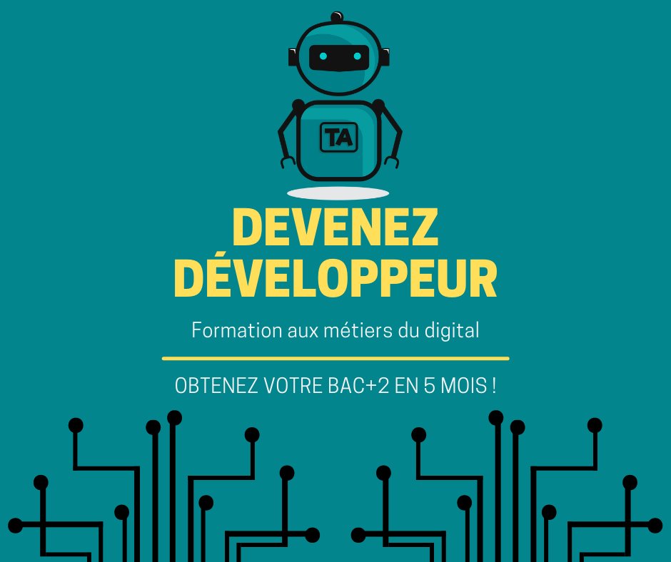 TechAcademyFR's tweet image. Devenez développeur en 5 mois grâce à la Tech Academy !

La Tech vous permet de vous former aux métiers du digital 💻

#Dev #Formation #Accélérée #DevWeb
