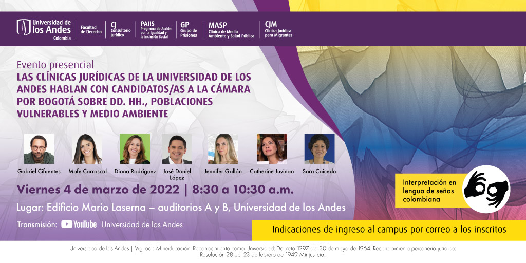 Inscríbete y entérate de cuáles son sus propuestas concretas para abordar estos importantes temas desde lo local. 
👉 bit.ly/3JYYSHo
#EventoPresencial #Uniandes #DerechoUniandes #ConsultorioJurídico <a href="/MASPUniandes/">Clínica Jurídica MASP</a> <a href="/PaiisUniandes/">PAIIS</a> <a href="/prisionuniandes/">Grupo de Prisiones Uniandes</a> <a href="/migraciondere/">Clínica Jurídica para Migrantes - Uniandes</a>