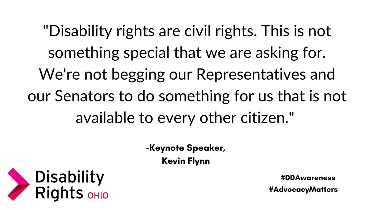 DisabilityRtsOH's tweet photo. Our last quote for the day from Keynote Speaker, Kevin Flynn. A great reminder to us all. Thanks for joining us during our presentation coverage of #DDAwareness and Advocacy Day! @DODDohio @ohioddcouncil 

 #AdvocacyMatters #DisabilityRightsAreCivilRights https://t.co/uO1USqLXl1