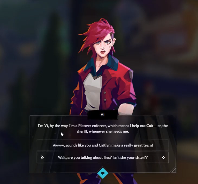 treker402's tweet photo. i saw some ppl mention that they don't want Vi to become an enforcer. 

Riot X Arcane game ( it's a game that promoted Arcane series before it released ) actual have this line. https://t.co/1mMS1CCBje