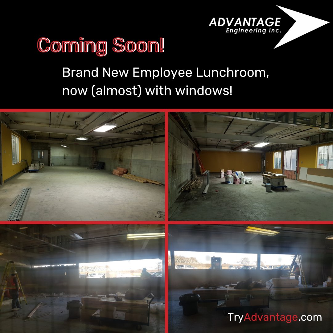 Coming soon - new employee #Lunchroom, w/ added lighting from new windows!
It's on main level for easier access, will have amenities for improved #DiningExperience for employees &amp; will better serve for hosting #EmployeeAppreciation lunches!

Might not be much yet, but stay tuned!