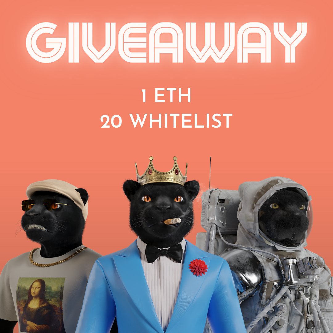 🎁 1 ETH + 20 WL GIVEAWAY 🎁

Become part of the Meta Panther Club today - the reinvesting &amp; dividend paying NFT collection.

1️⃣ Follow <a href="/metapantherclub/">Meta Panther Club</a>
2️⃣ RT &amp; Tag 3 friends
3️⃣ Join discord (link in bio)

Winners chosen in our discord on Sun, 03/02 at 2PM EST.

Good luck 🎲🤞