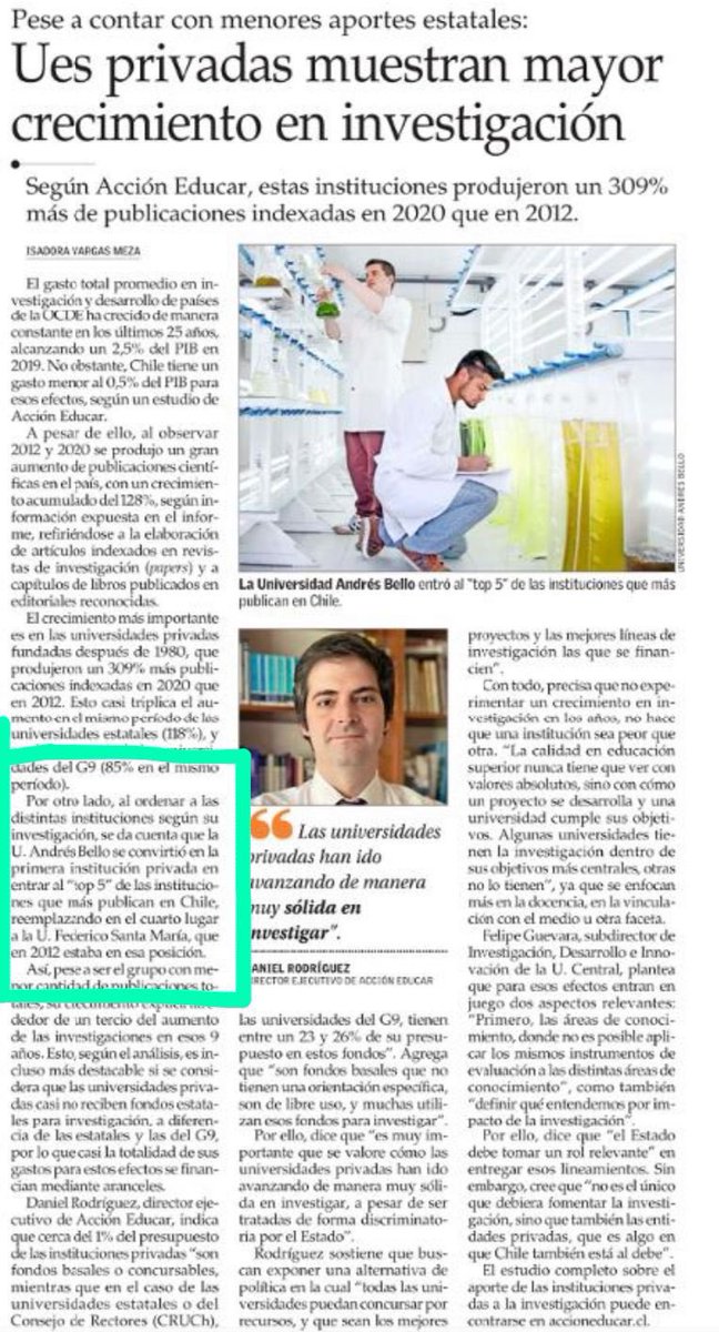 👀 “La U Andrés Bello se convirtió en la primera investigación privada en entrar al top 5 de las instituciones que más publican, reemplazando en el 4to lugar a la U. Federico Santa María…” <a href="/Vrid_Unab/">Investigación UNAB</a> <a href="/PhdTecsa/">PhdTecsa</a> <a href="/Rev_Humanidades/">Revista Humanidades</a> <a href="/LetrasUnab/">Licenciatura en Letras. Unab</a> <a href="/PsicologiaUnab/">PsicologiaUnab</a> <a href="/sociologiaUNAB/">Sociología UNAB</a> 👇🏼