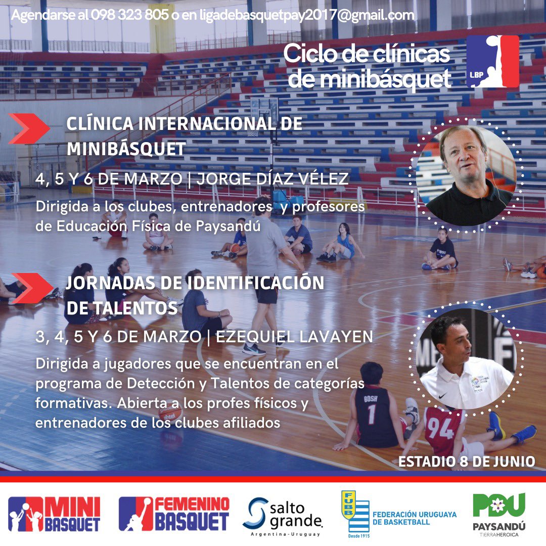 🏀💪🏼 A partir de mañana con <a href="/equilavayen/">Ezequiel Lavayen</a> y <a href="/jorgediazvelez/">jorge diaz velez</a> en Paysandú.

<a href="/fubbuy/">FUBB - Selección Uruguaya</a> <a href="/CIMiniBasquetUy/">Consejo Integral del Minibasquetbol 🇺🇾</a> <a href="/idpaysandu/">Intendencia de Paysandú</a>