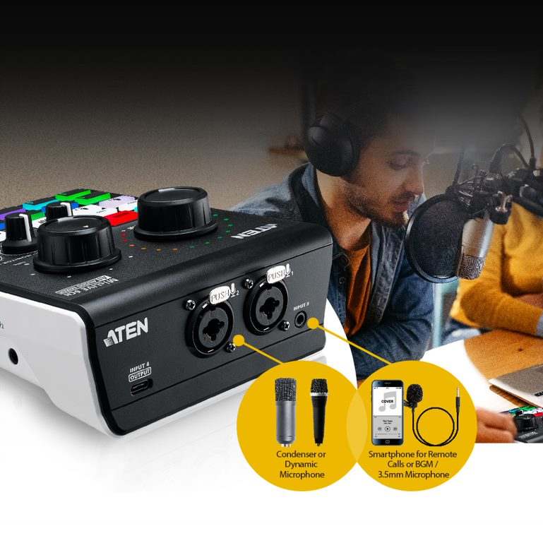 ATENconnect's tweet photo. Connect your condenser and dynamic mics, plus smartphones, to the new ATEN MicLIVE™ and start recording better podcasts today! 🎤📱 

Learn more: https://t.co/7TleK9kvvP

#ATEN #podcast #podcaster #miclive #uc8000 #podcastlife #podcasting #AI #simplybetterconnections https://t.co/R6mL2KZCQW