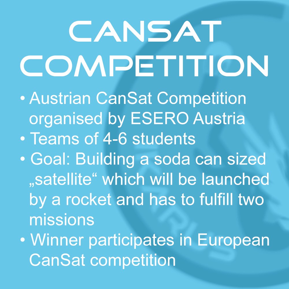 ikaruscansat's tweet photo. 🇦🇹: Heute informieren wir euch etwas näher zum österreichischen CanSat-Wettbewerb.
Dieser wird von ESERO Austria organisiert und von Teams, bestehend aus 4 bis 6 Schülern, bestritten. (1/x) https://t.co/a2o8lUNyrW