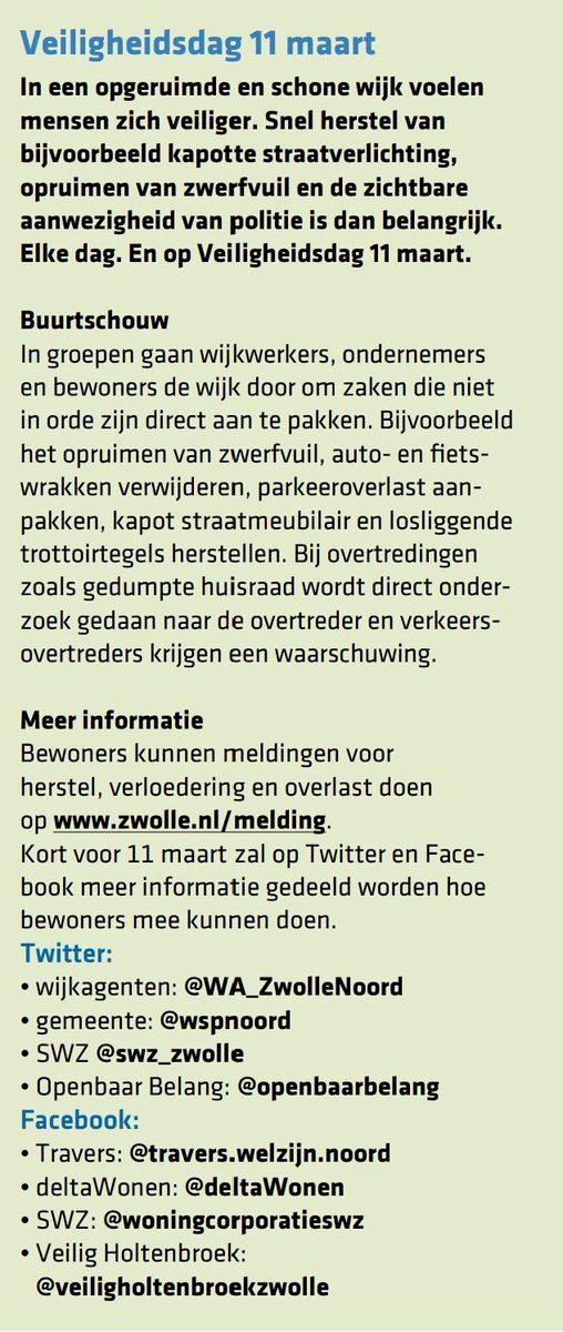 Op 11 en 12 maart is het @NLdoet; de grootste vrijwilligersactie van Nederland. Samen met bewoners steken wij op vrijdag 11 maart de handen uit de mouwen in Holtenbroek 2. Doe u ook mee? Aanmelden kan via wijkservicepuntnoord@zwolle.nl #Holtenbroek #NLdoet
