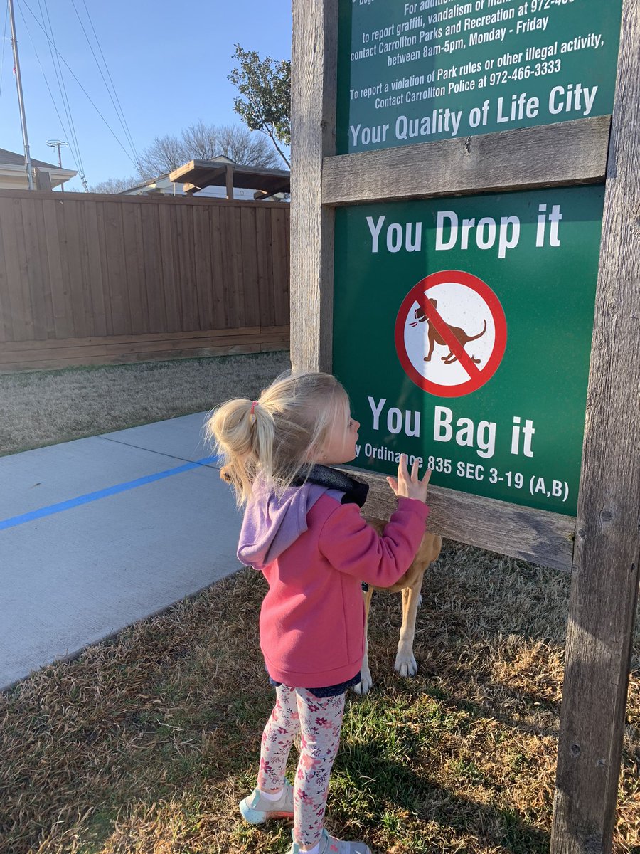 ToniTigerHall's tweet photo. Love the blue trail @CarrolltonTX . I have relaxing and educational walks with my granddaughter daily. She is beginning to read and is very glad that dinosaurs (pic) aren’t allowed! #Roar https://t.co/gFHgF8vbT6
