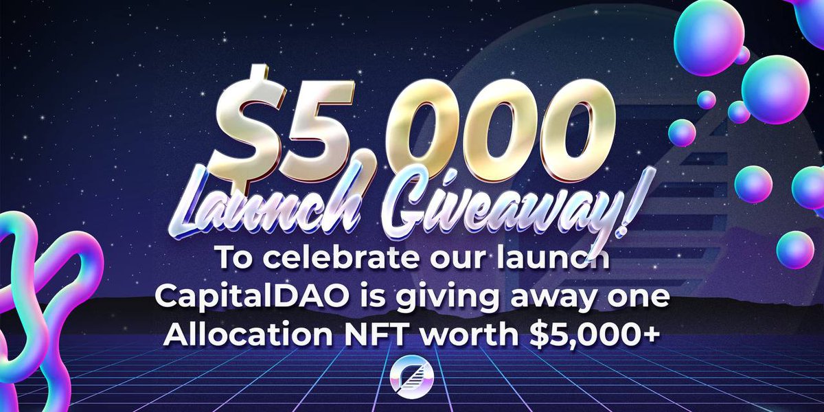 🚀 Airdrop: Capital DAO
💰 Value: 1 NFT
👥 Referral: $5 + 1 NFT
📅 End Date: 14th March, 2022
🏦 Distribution Date: 21st March, 2022

Talk with the Telegram Bot
t.me/CapitalDaoAird…

#Airdrop #Crypto #Airdrops #giveaway