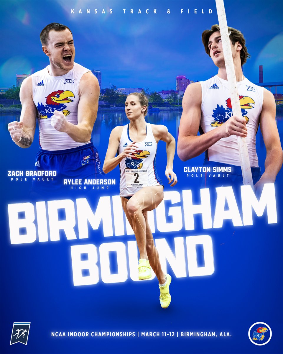 Kansas Track & Field x Cross Country (@kansastfxc) on Twitter photo Next Stop β Birmingham π
Congratulations to <a href="/Bradford_pv/">Zachery Bradford</a>, <a href="/claytonsimms1/">clayton_simms</a> and <a href="/rylee_andersonn/">Rylee Anderson</a> on punching their tickets to the NCAA Indoor Championships!
More β kuathne.ws/BirminghamBound Next Stop β Birmingham π
Congratulations to <a href="/Bradford_pv/">Zachery Bradford</a>, <a href="/claytonsimms1/">clayton_simms</a> and <a href="/rylee_andersonn/">Rylee Anderson</a> on punching their tickets to the NCAA Indoor Championships!
More β kuathne.ws/BirminghamBound