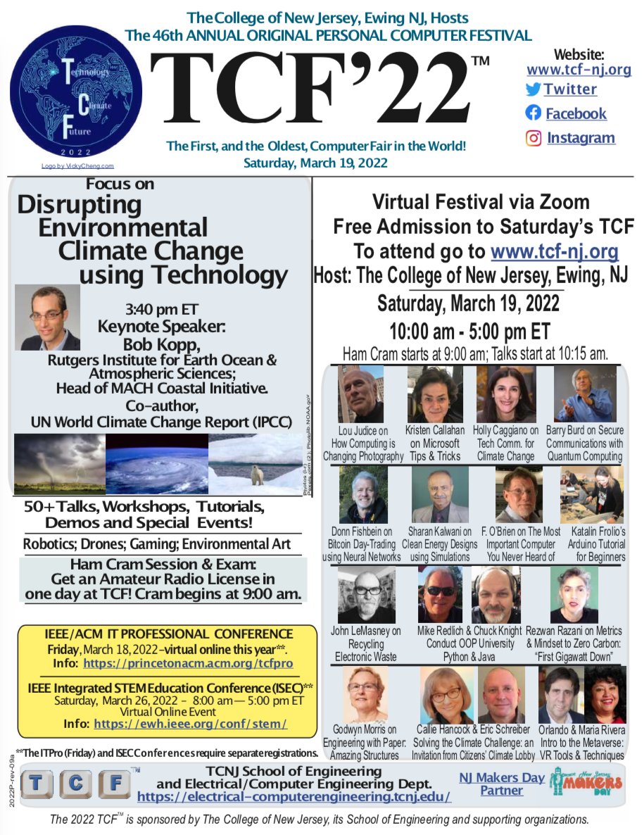 TCNJSarnoff's tweet photo. This year's (virtual) Trenton Computer Festival -- the oldest gathering of its kind in the world -- will be held on March 19th! #technology #computerfair 📌Check the TCF website here for more info! https://t.co/IV7lF4xx8T https://t.co/XY6T4XhxsV