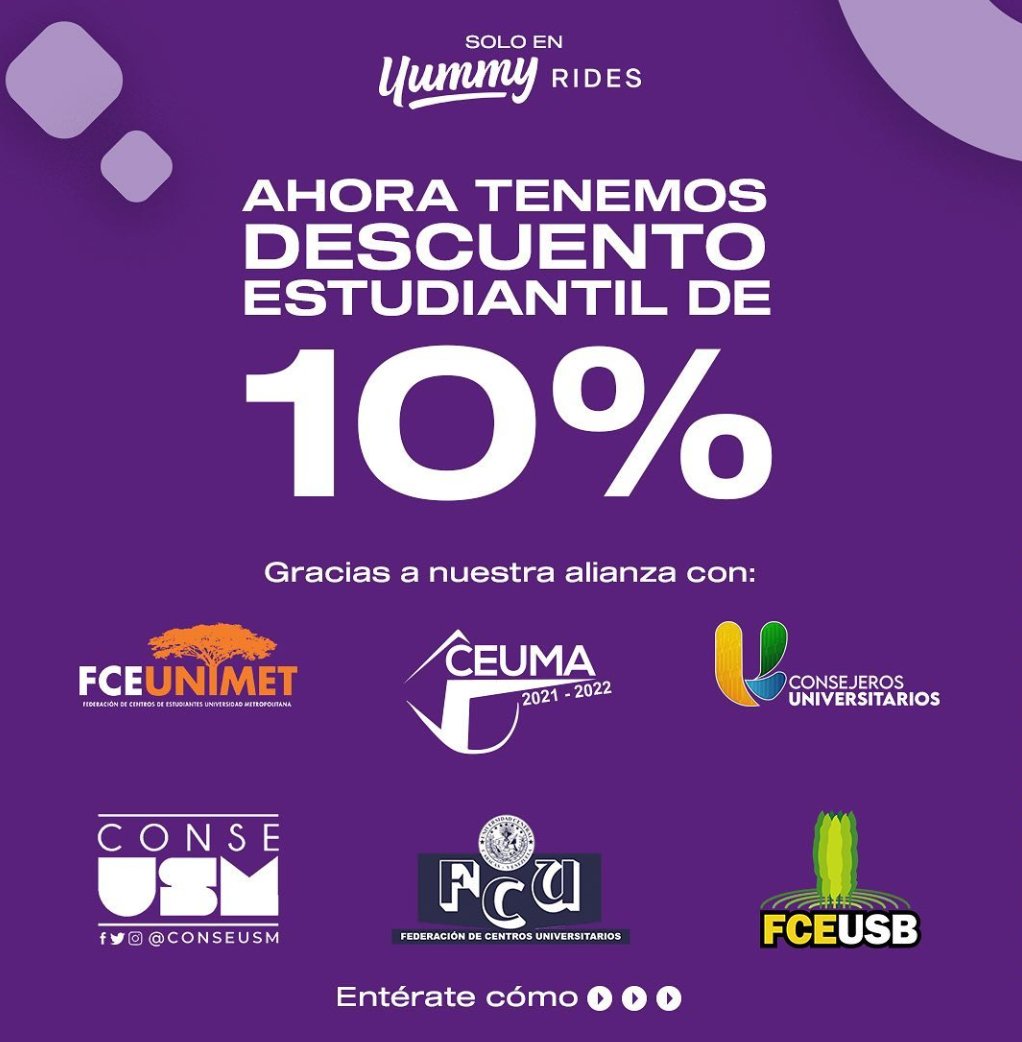 paparelli_UCV's tweet photo. Gracias a la alianza con yummy rides, ahora podrás disfrutar de un 10% de descuento en tus viajes. Solo necesitas un correo institucional

Aquí te digo como obtenerlo: https://t.co/yyEDIdgJ8S