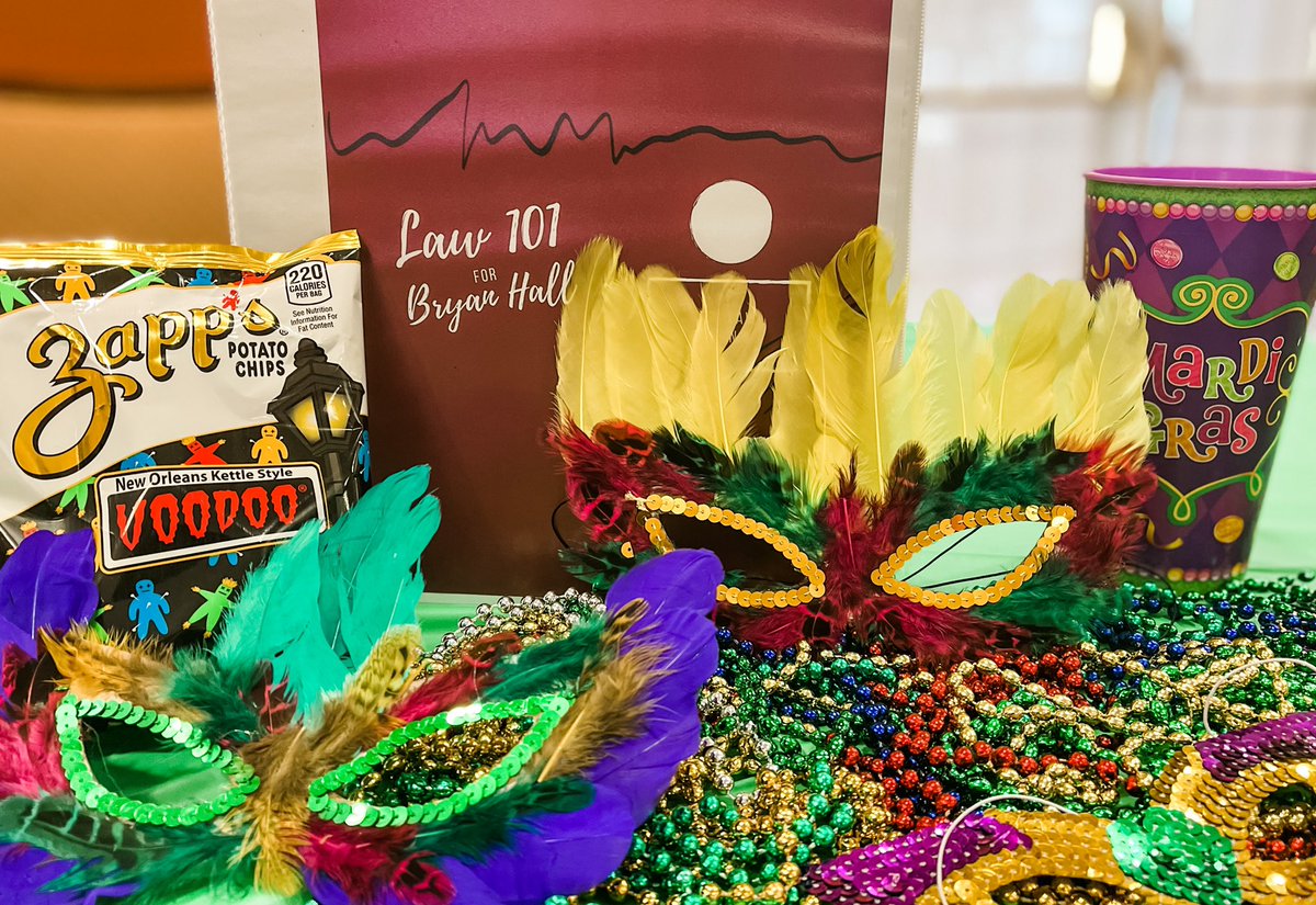 DeanB_FSULaw's tweet photo. Greetings from the βLawβdi Gras Krewe! Fun #BryanHall class yesterday combining law school admissions info with Fat Tuesday fun facts! πππ my mentees! @fsuzeigler @floridastate https://t.co/ujYO9eIdA7