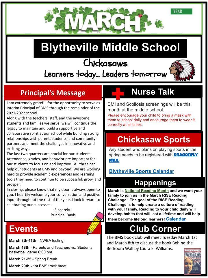 BlyMiddle's tweet photo. Check out what's going on at Blytheville Middle School in our March Newsletter! https://t.co/zAaKeYOPp3