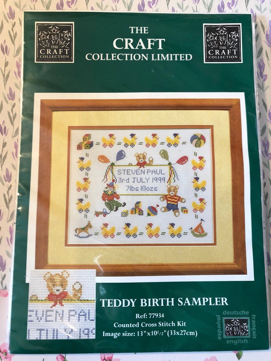 WatsonsVintage's tweet photo. A BEAUTIFUL Cross Stitch Kit that you can make as a Gift in my #etsyshop : Vintage 1999 The Craft Collection Limited 'Teddy Birth Sampler' Complete Counted Cross Stitch Kit - Image Size 13" x 10.5" - #NewBabyGift https://t.co/2FTvz24zSr #TeddyBear #BirthSampler #CrossStitchKit https://t.co/li89N1q1sS