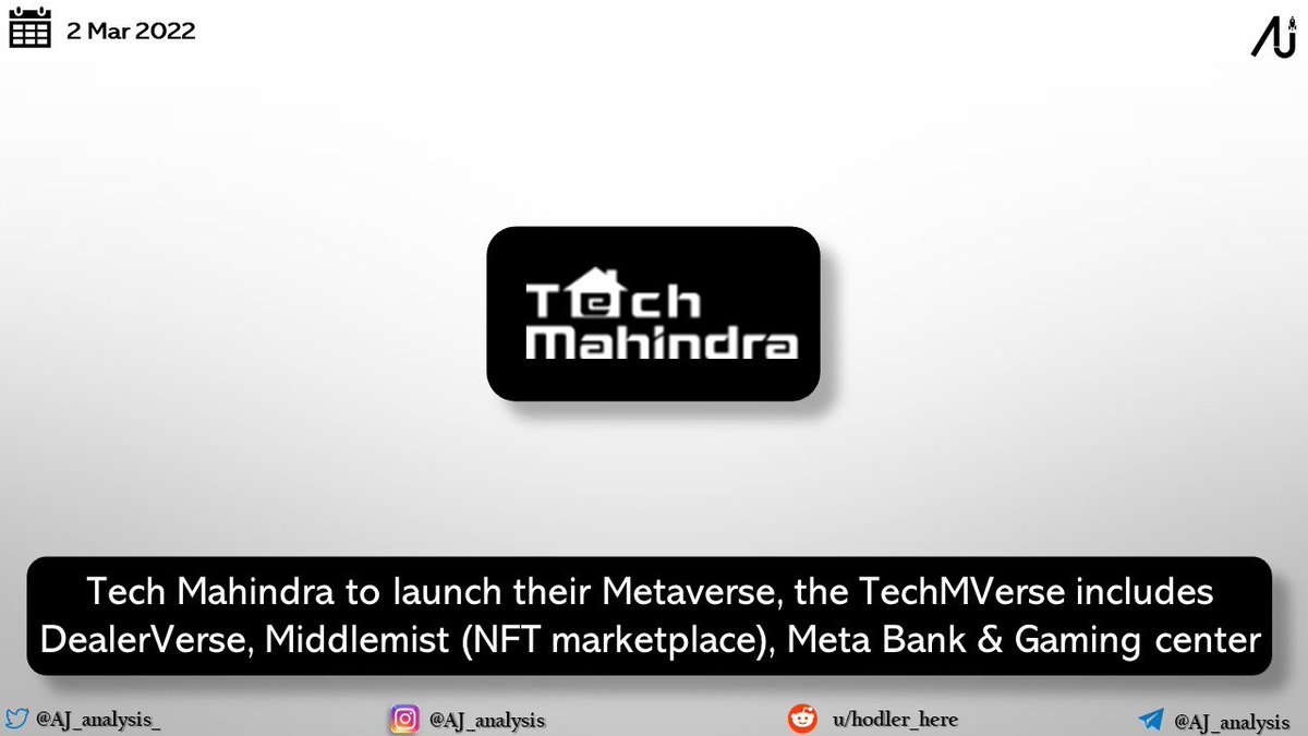 AJ_analysis_'s tweet photo. #TechMahindra to launch their own #Metaverse, #TechMVerse
👉 More details: https://t.co/Rh9QaFSKmZ https://t.co/mUrJ5gd7kJ