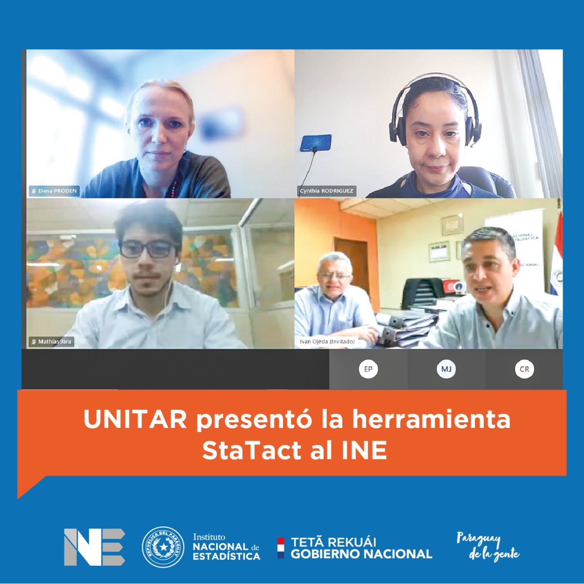 INE_Paraguay's tweet photo. El Director Nacional del INE, @ivanojedapy y técnicos de la institución mantuvieron una reunión virtual con representantes de @UNITAR para conversar sobre la herramienta #StaTact.

📎 https://t.co/7Tc8QyjhZK https://t.co/FLYZMZQODo