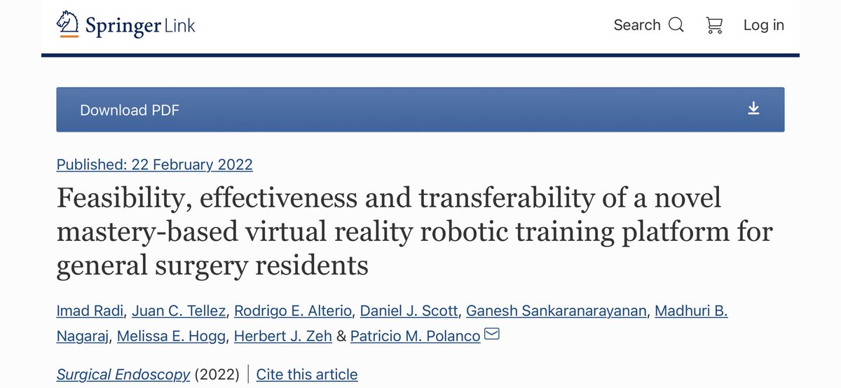 Imad Radi, MD (@imadradii) on Twitter photo Happy to share our work on virtual reality robotic🤖 simulation training for surgery residents.
This curriculum was feasible, effective, and showed skill transferability from the VR realm to the inanimate world.
Big thanks to the team, <a href="/PatricioPolanc0/">Patricio Polanco</a>, <a href="/herbert_zeh/">Herbert Zeh</a> and <a href="/SimUtsw/">UTSWSimCenter</a>! Happy to share our work on virtual reality robotic🤖 simulation training for surgery residents.
This curriculum was feasible, effective, and showed skill transferability from the VR realm to the inanimate world.
Big thanks to the team, <a href="/PatricioPolanc0/">Patricio Polanco</a>, <a href="/herbert_zeh/">Herbert Zeh</a> and <a href="/SimUtsw/">UTSWSimCenter</a>!