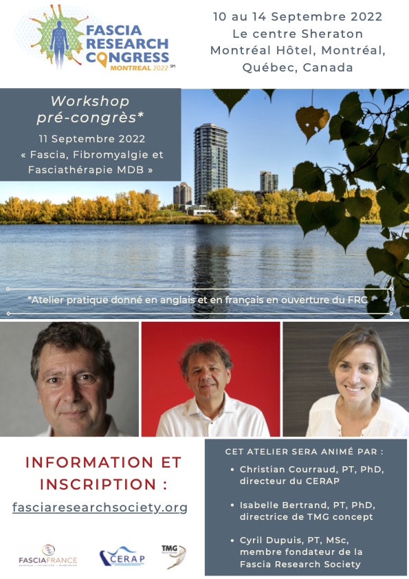 Nous partageons ce flyer afin de promouvoir et communiquer autour de l'atelier "Fascia, fibromyalgie et fasciathérapie MDB" ayant lieu lors du Fascia Research Congress. N'hésitez pas à diffuser! Rendez-vous prochainement sur notre site pour les télécharger dans d'autres langues !
