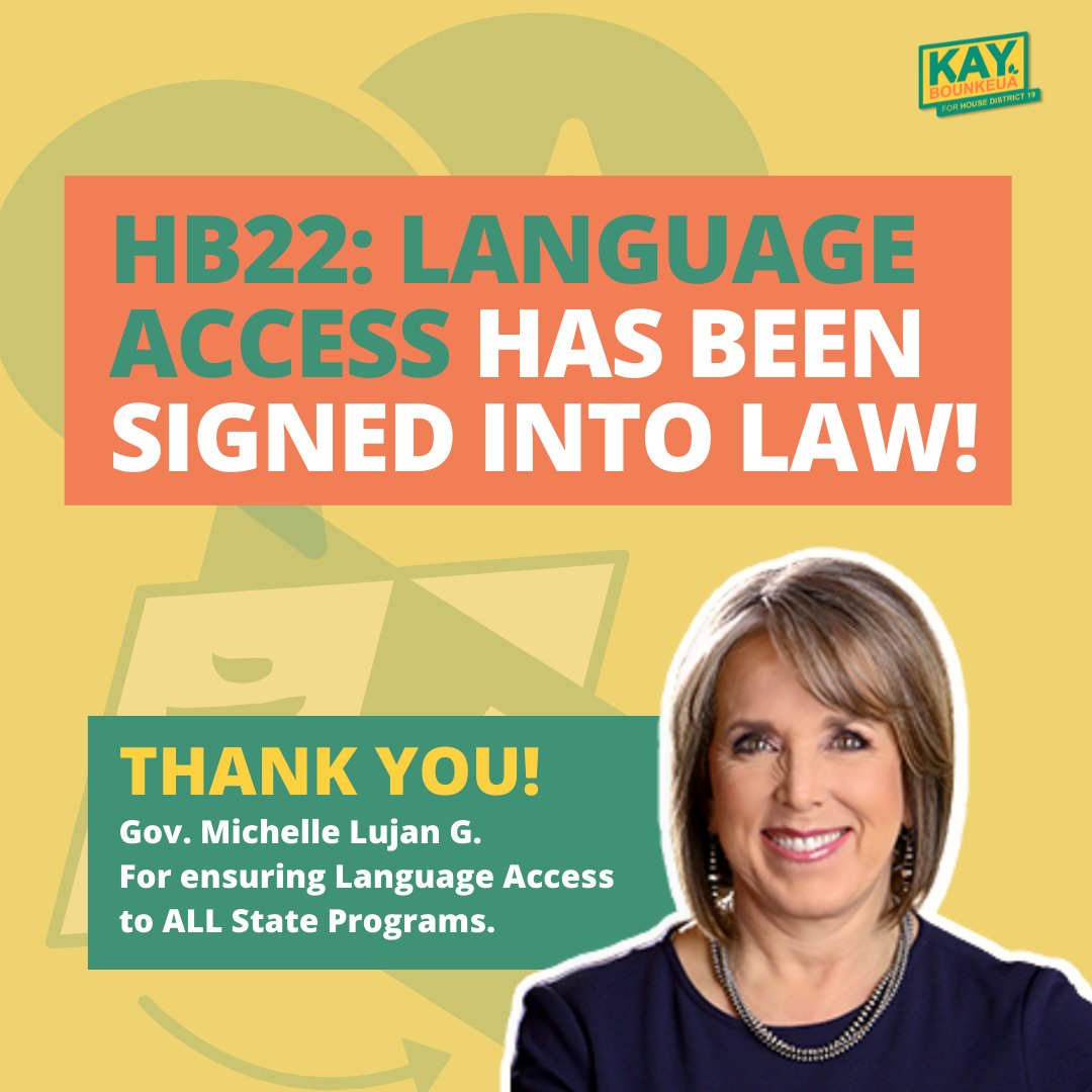 KayForNM's tweet image. LANGUAGE ACCESS HAS BEEN SIGNED INTO LAW❗❗❗
Thank you @GovMLG for this important step to language access by signing #HB22. This was only possible thanks to our community who came together to demand change for NM. #nmpol #nmleg #LanguageAccess