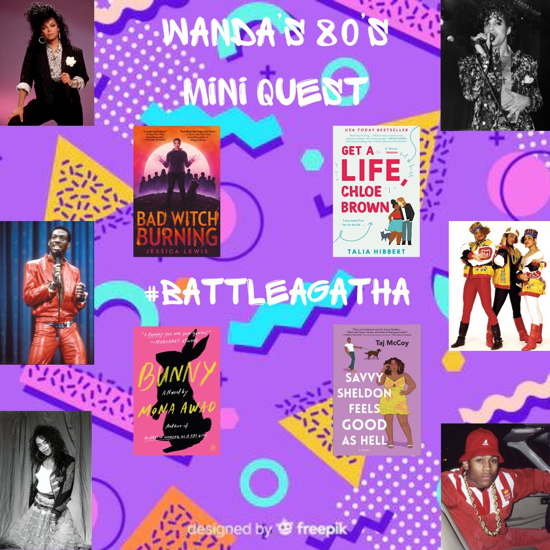 Wanda’s 80’s Mini Quest
#BattleAgatha <a href="/AvengersReading/">Avengers Iniative Reading Challenge</a> 

80’s vibes and books with pets on the cover! 

(This one might be my favorite graphic I’ve made so far😍)