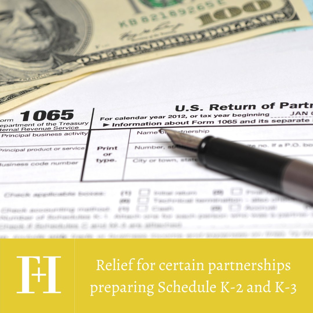 Relief is in store for certain domestic partnerships and S corporations. Certain eligible entities will not have to file the new schedules K-2 and K-3 for tax year 2021. Will this benefit your business this tax season? cstu.io/a52e5c #ScheduleK2 #ScheduleK3 #IRSupdates